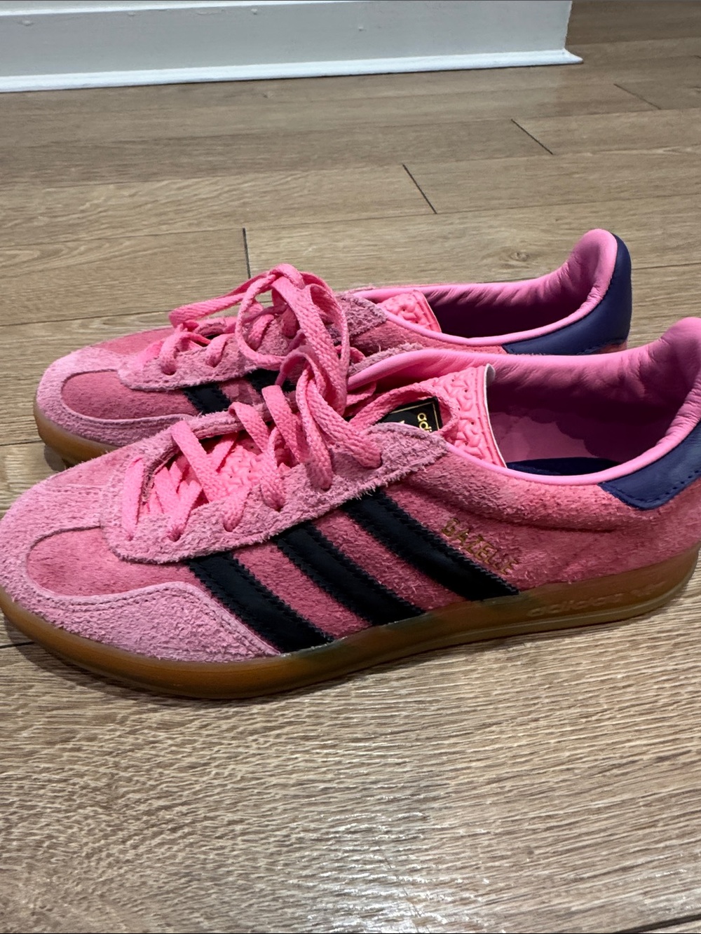 adidas Gazelle Pink Suede Sneakers with Black Stripes